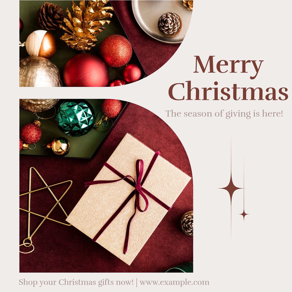 Merry Christmas Instagram post template, editable text