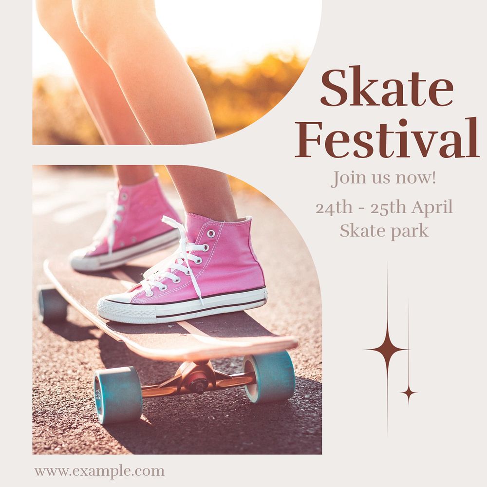 Skate festival Instagram post template, editable text