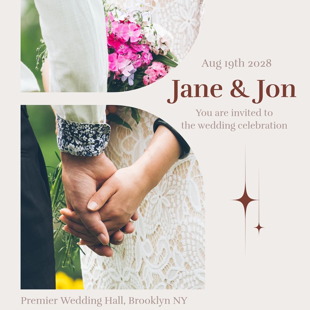 Wedding celebration Instagram post template, editable text