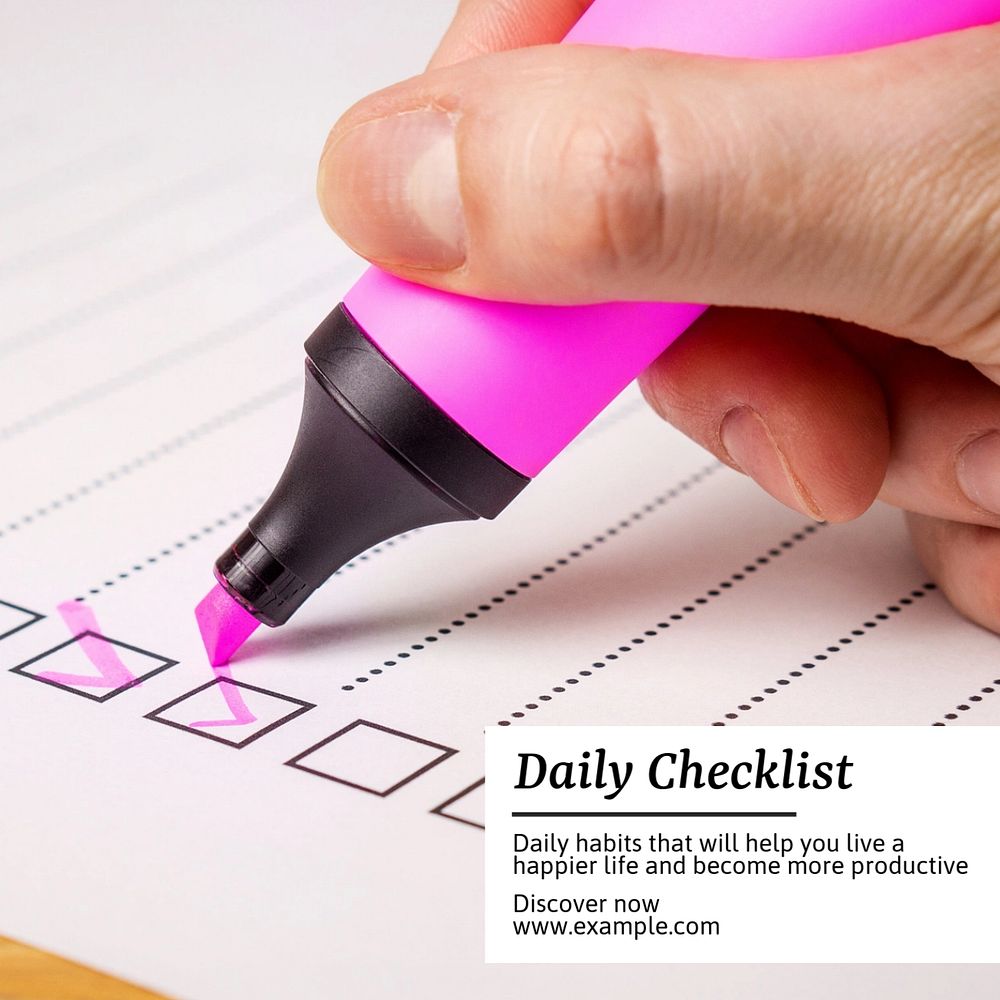 Daily checklist Instagram post template, editable text