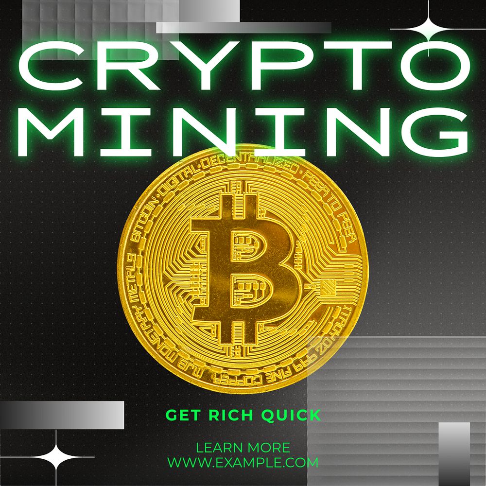 Crypto mining Instagram post template, editable text