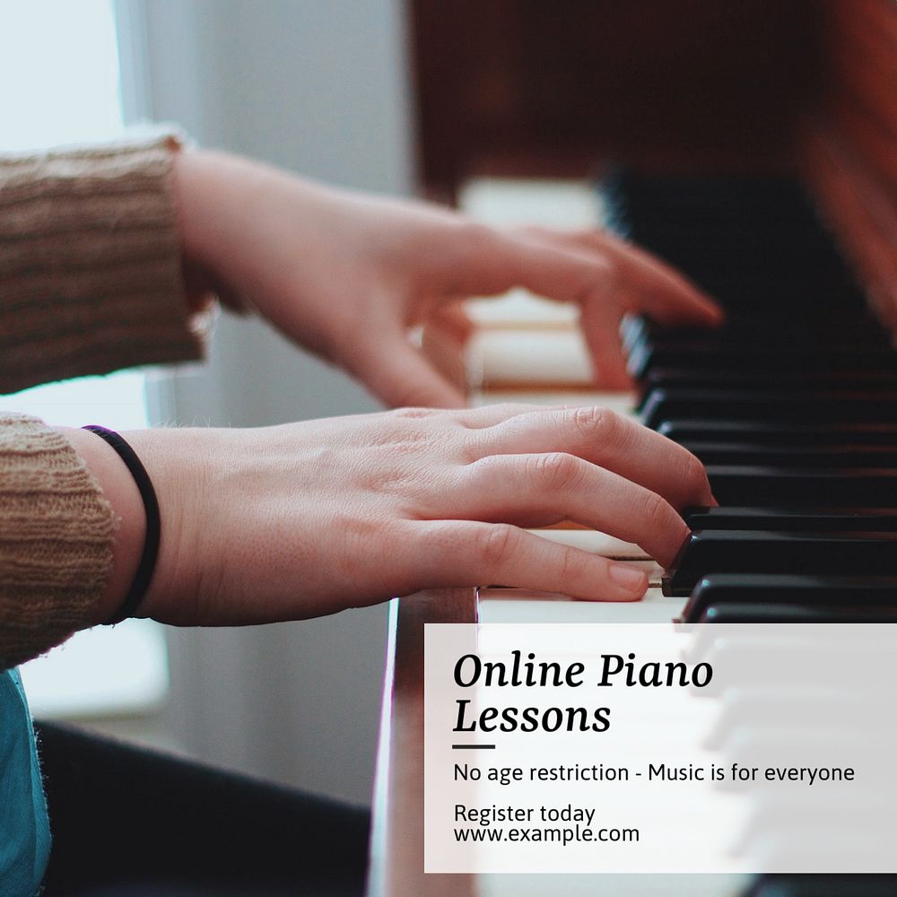Online piano lesson Instagram post template, editable text