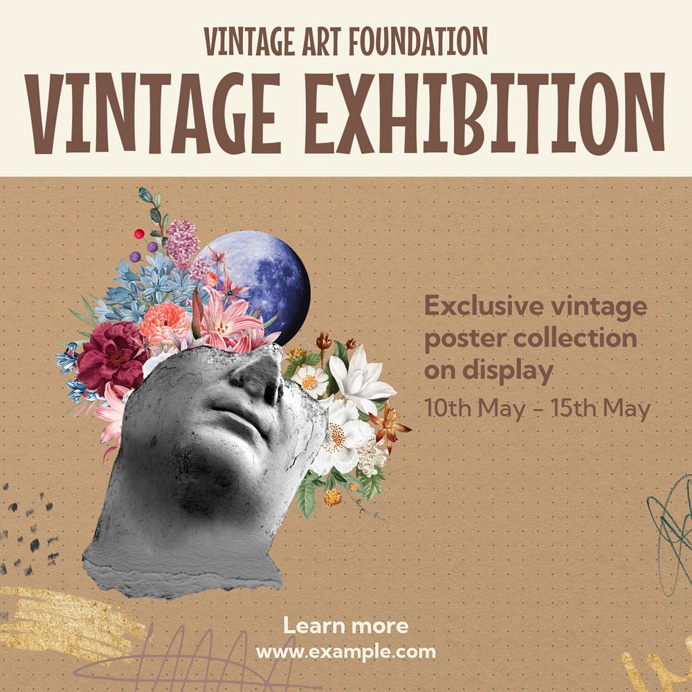 Vintage exhibition Instagram post template, editable text