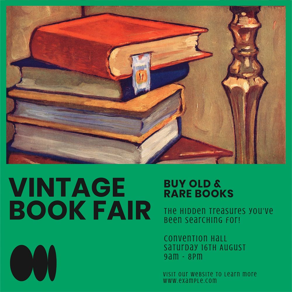 Vintage book fair Instagram post template, editable text