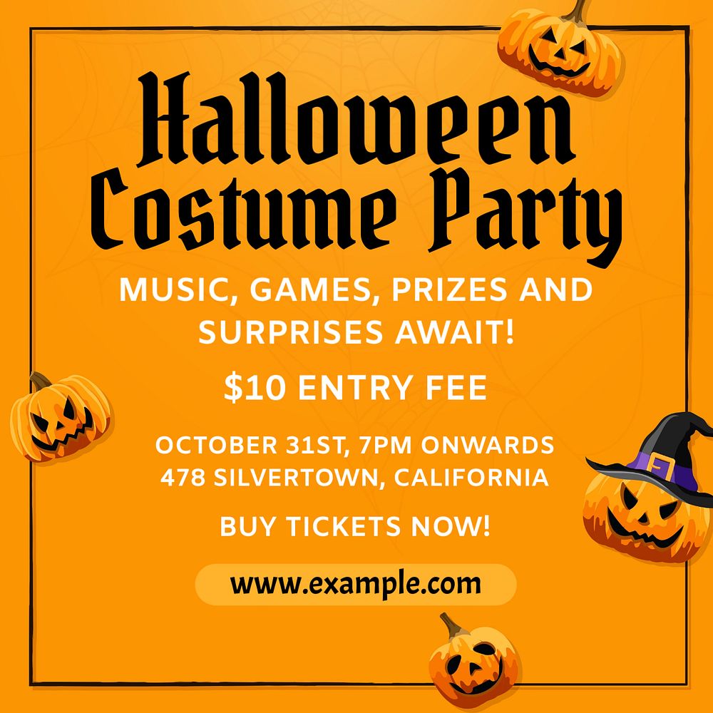 Halloween costume party Instagram post template, editable design