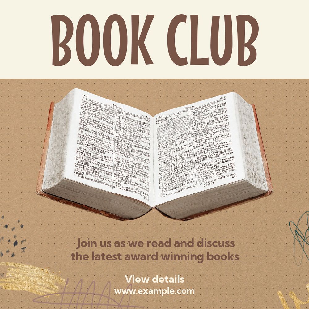 Book club Instagram post template, editable text