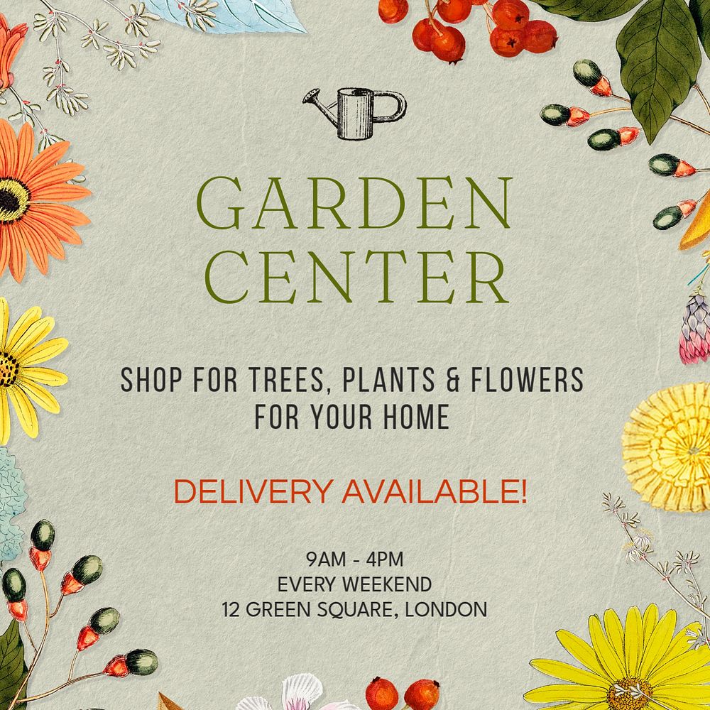 Garden center Instagram post template, editable design