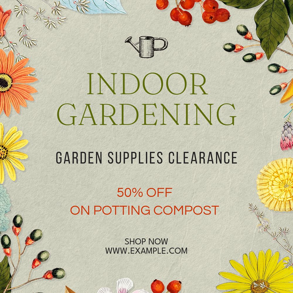 Indoor gardening Instagram post template, editable design