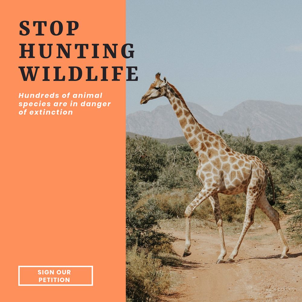 Stop hunting wildlife Instagram post template, editable text