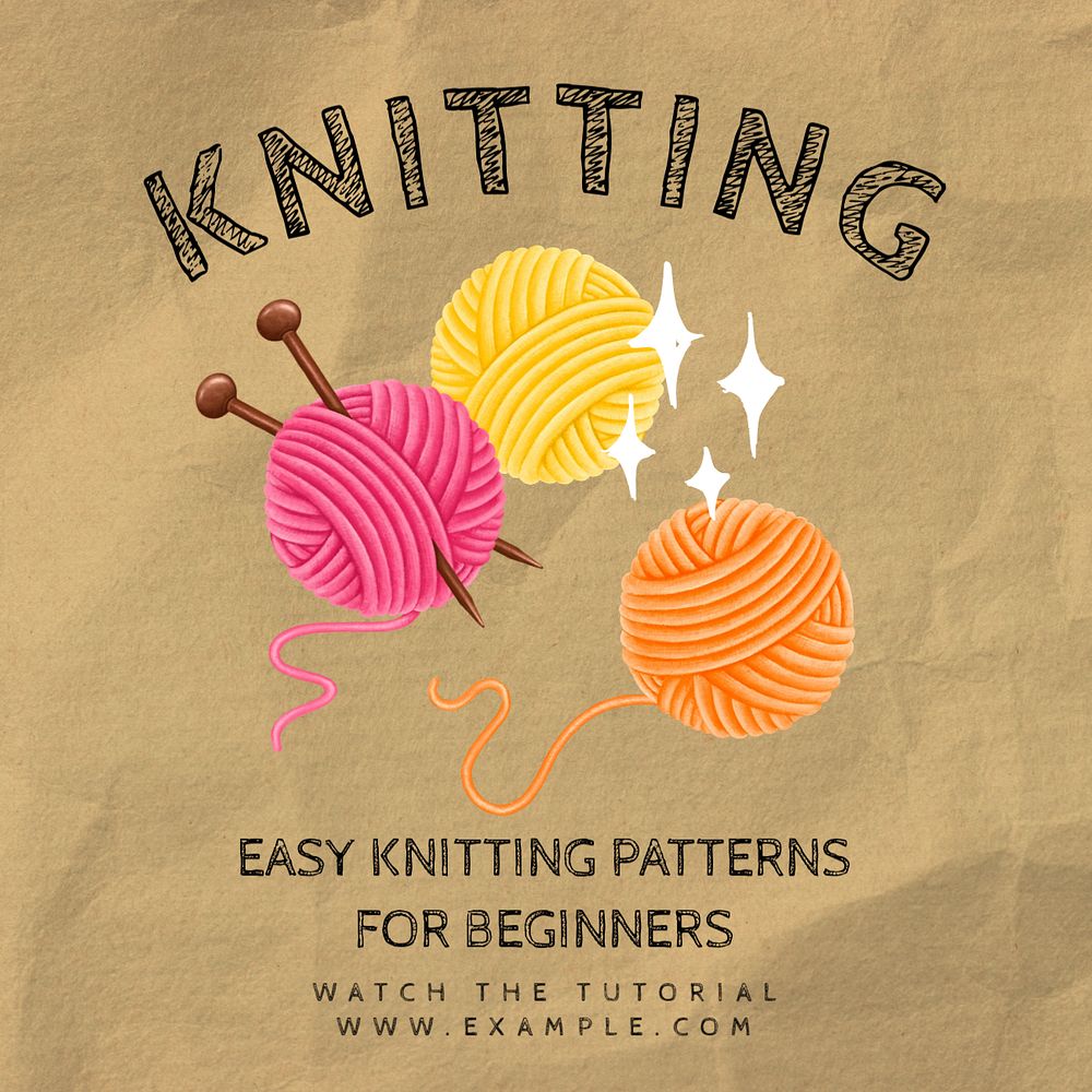 Knitting Instagram post template, editable text