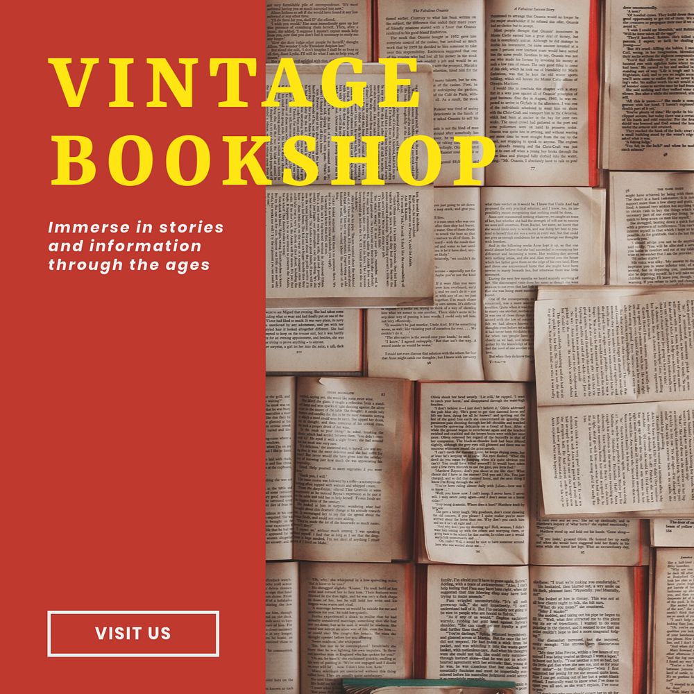 Vintage bookshop Instagram post template, editable text