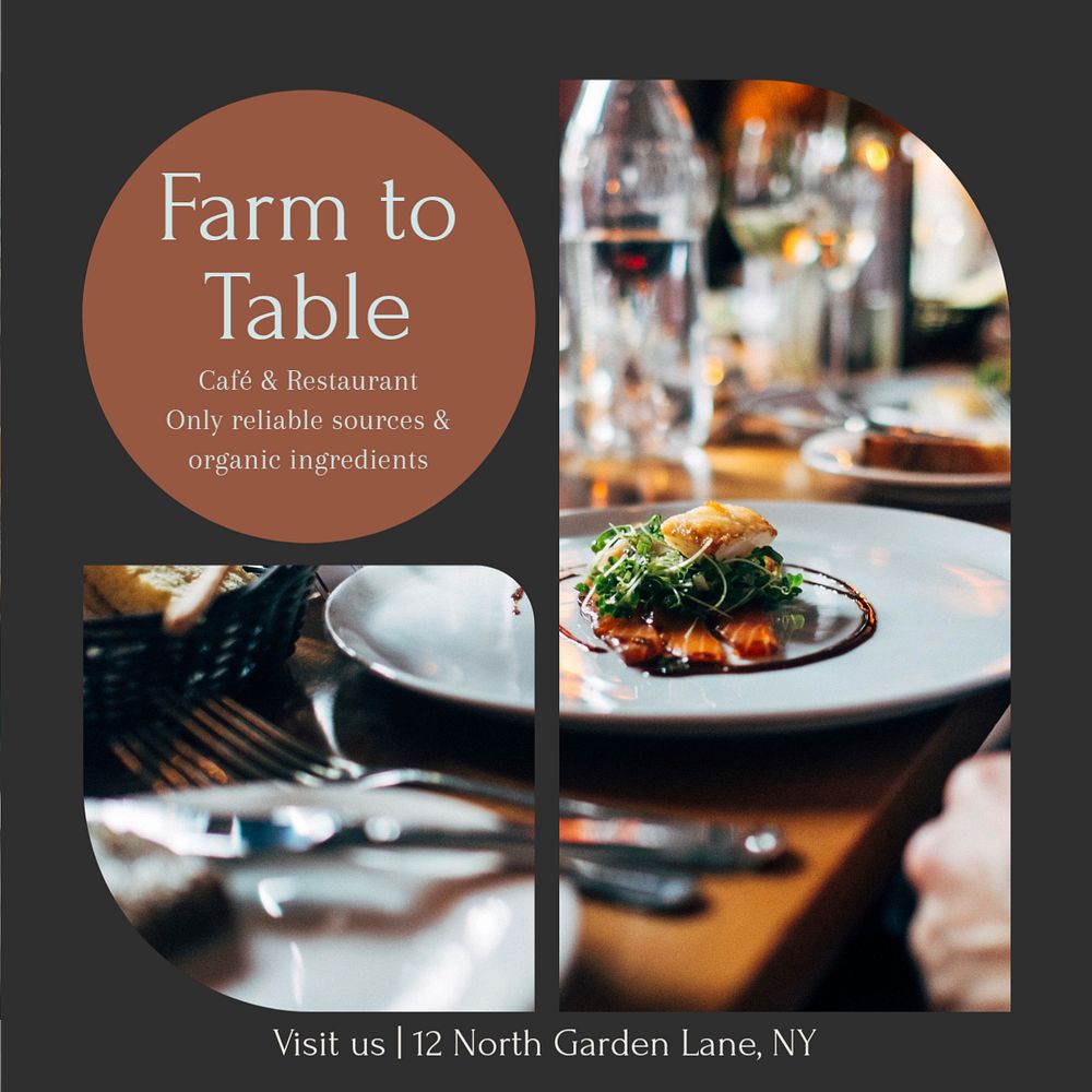 Organic food restaurant Instagram post template, editable text