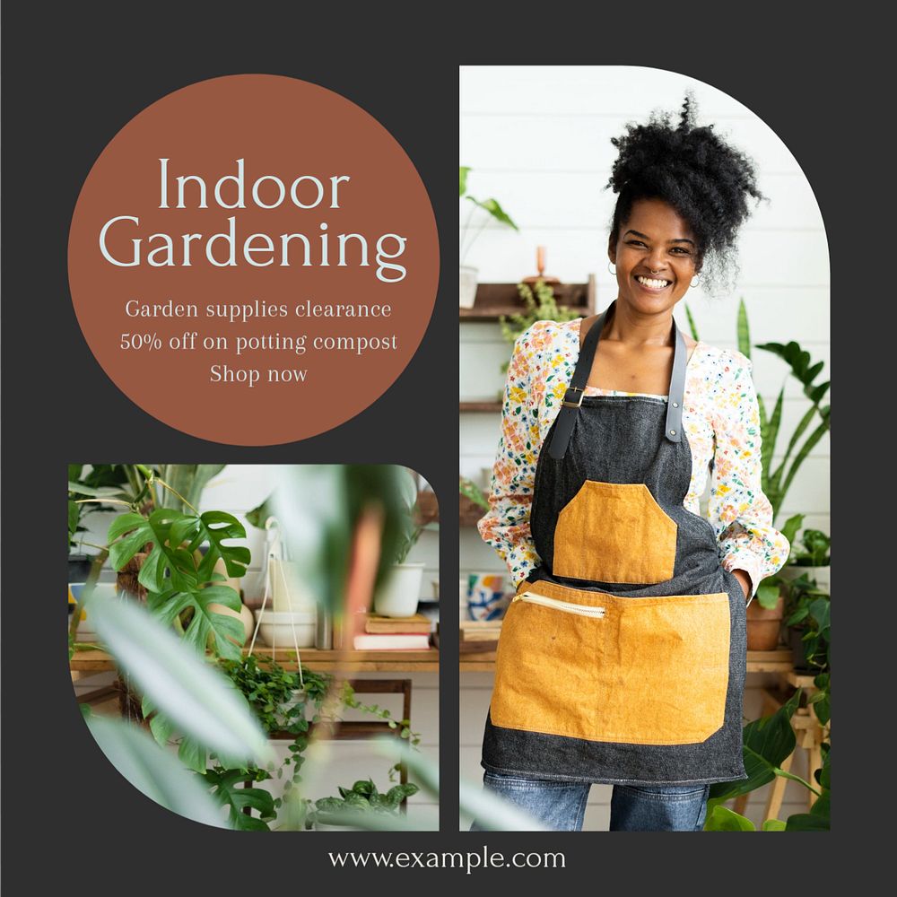 Indoor gardening Instagram post template, editable text