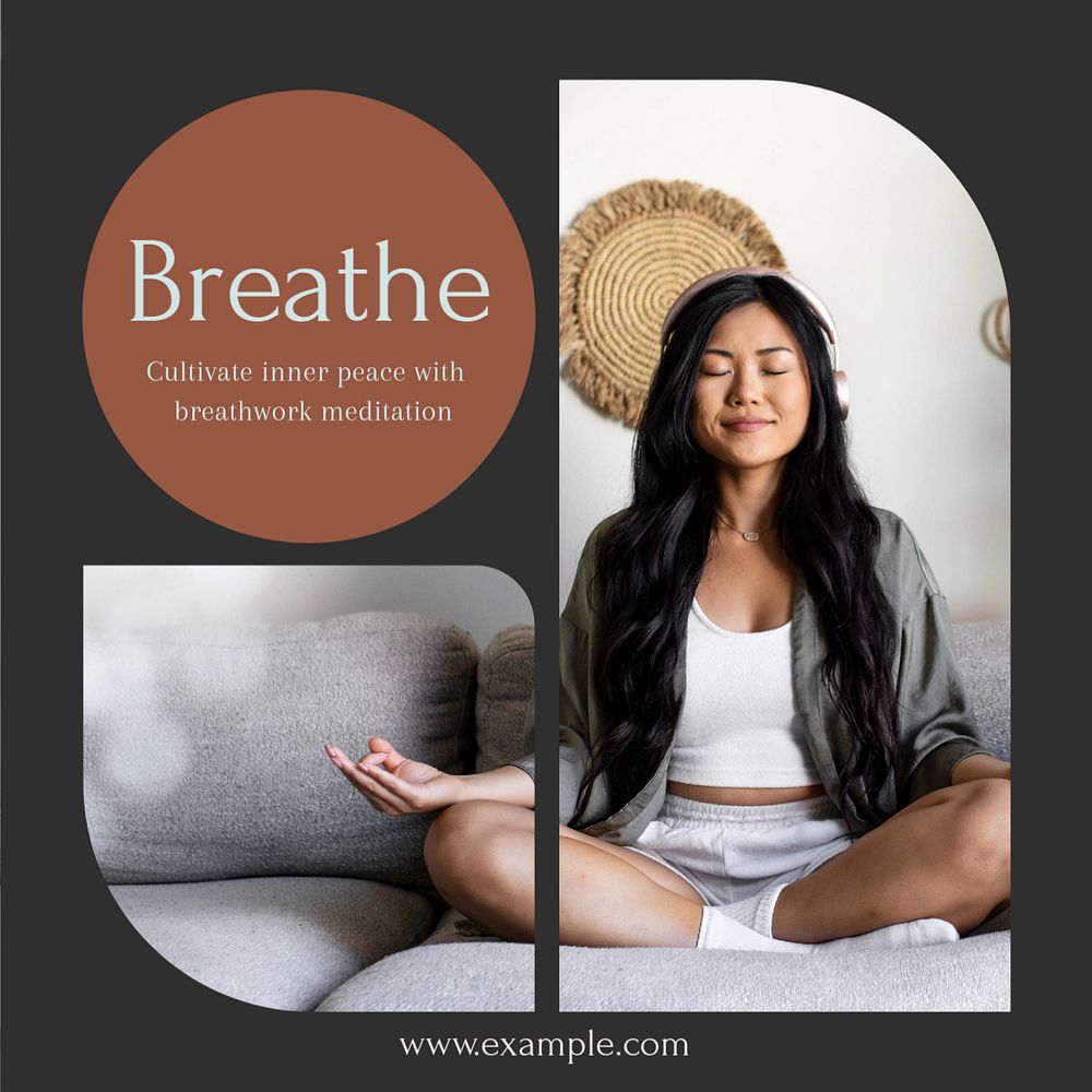 Breathing meditation Instagram post template, editable text