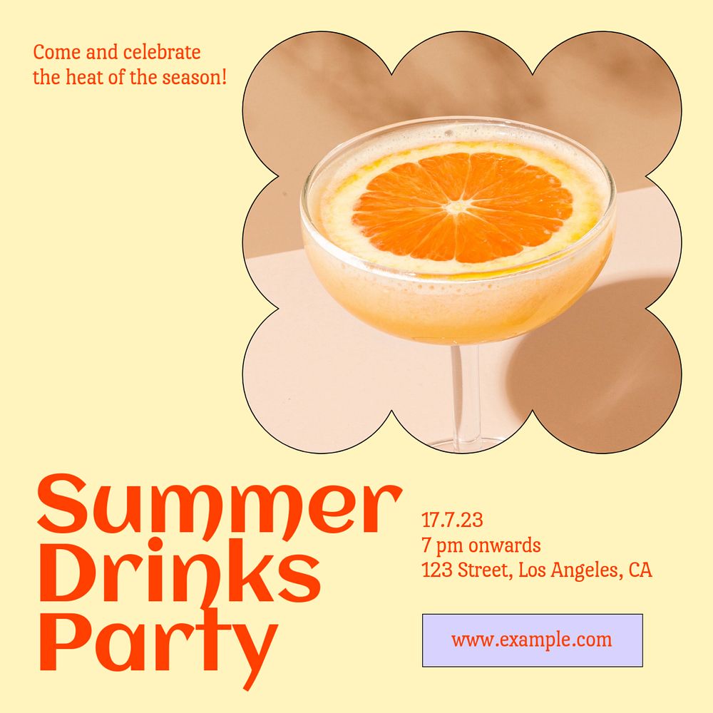 Summer drinks party Instagram post template, editable text