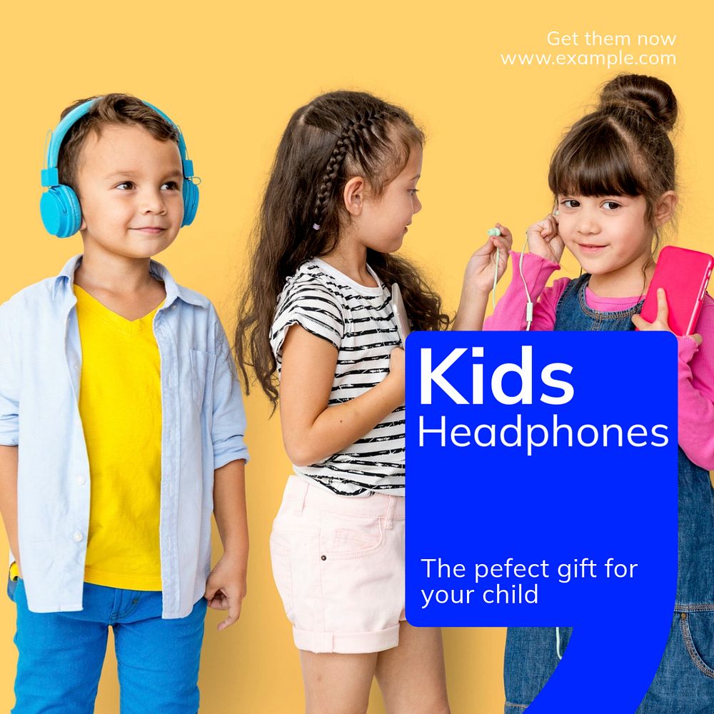 Kid's headphones Instagram post template, editable text