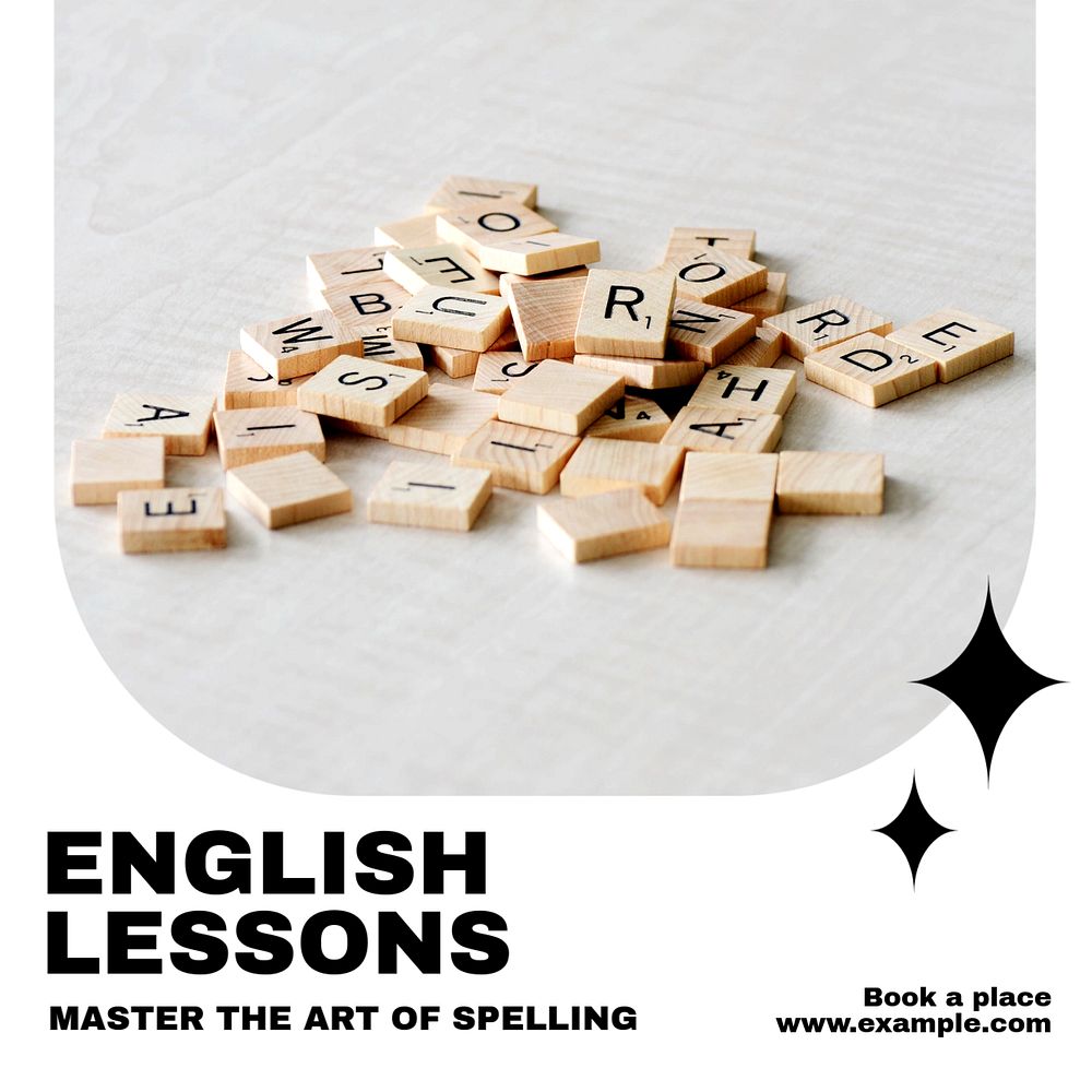 English lessons Instagram post template, editable text