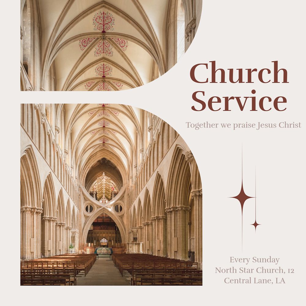 Church service Instagram post template, editable text