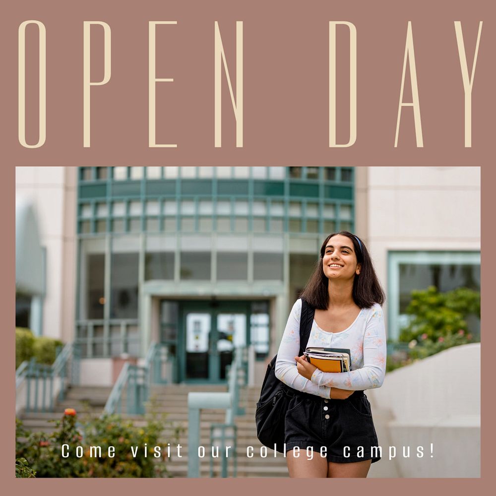 College open day Instagram post template, editable text