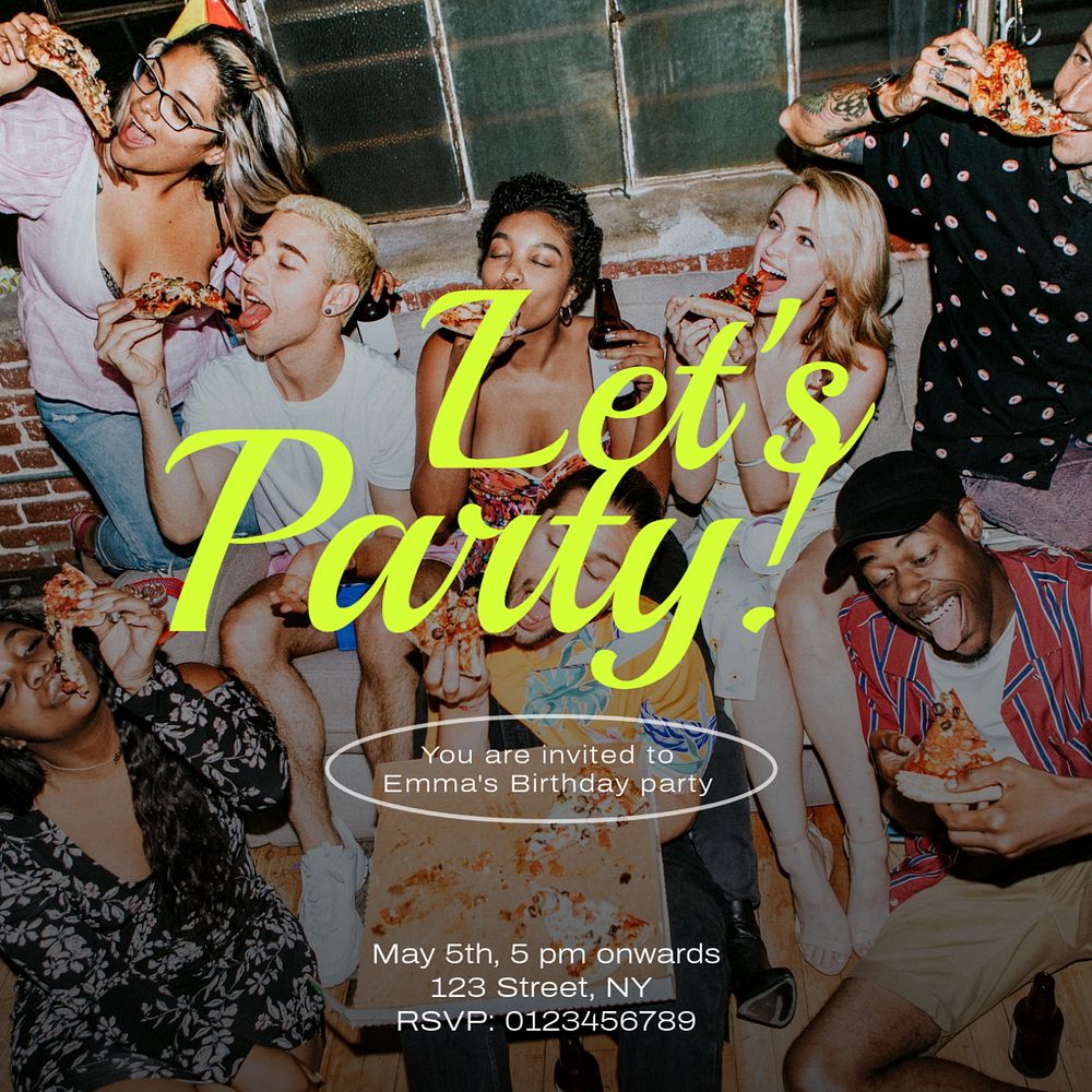 Let's party Instagram post template, editable text