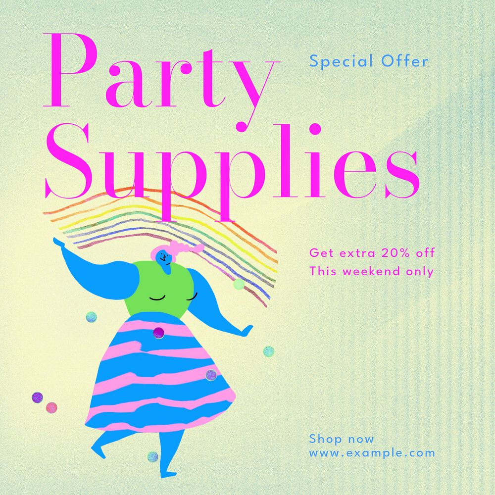 Party supplies Instagram post template, editable text