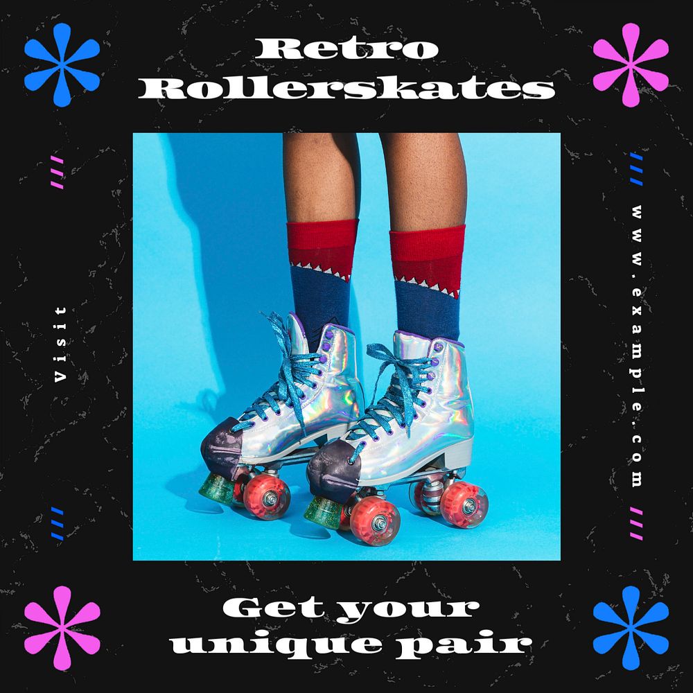 Retro roller skates Instagram post template, editable text