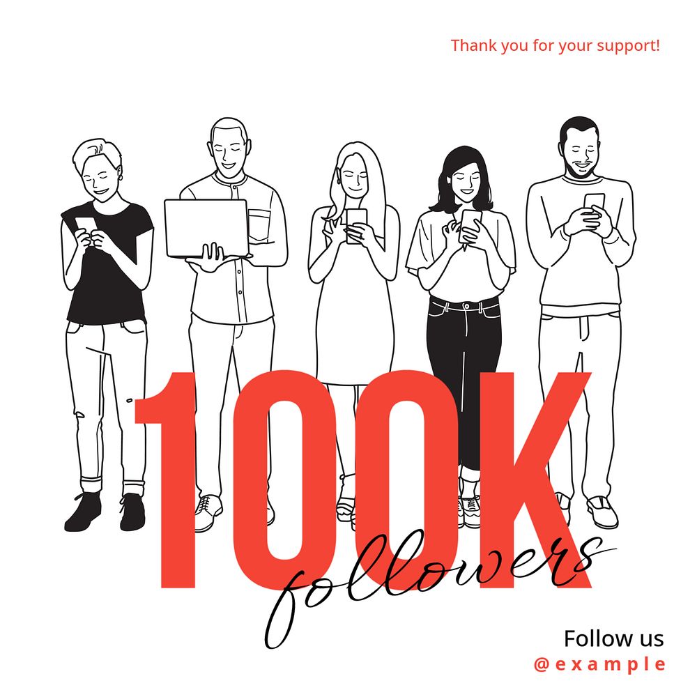 100k followers Instagram post template, editable text