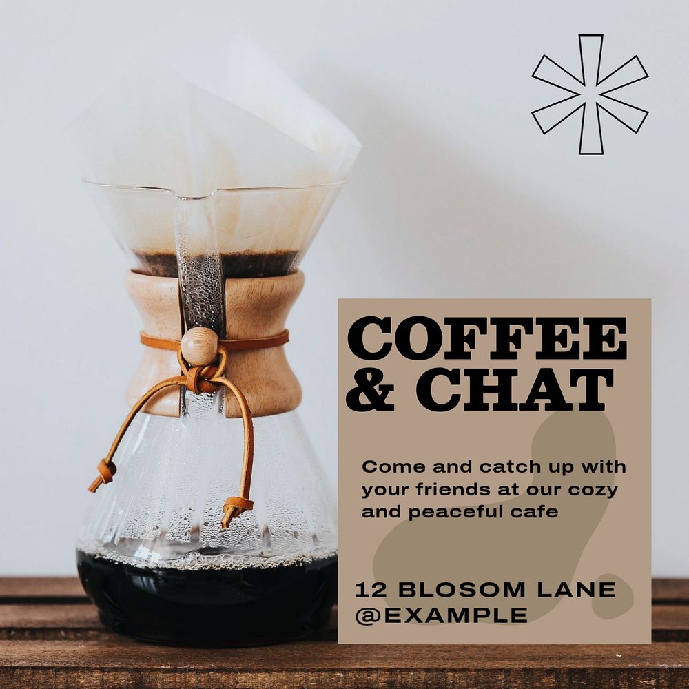 Coffee and chat Instagram post template, editable text