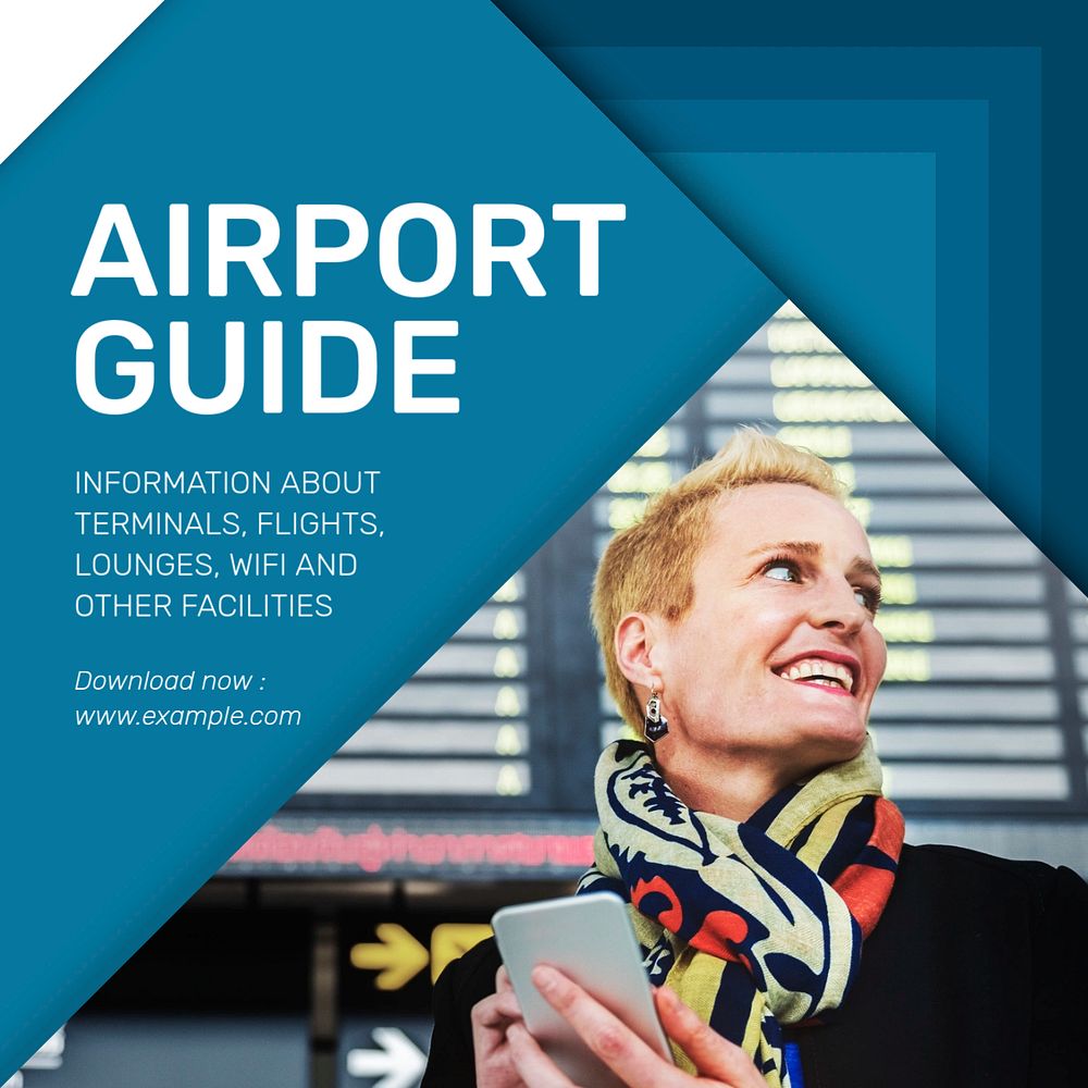 Airport guide Instagram post template, editable text