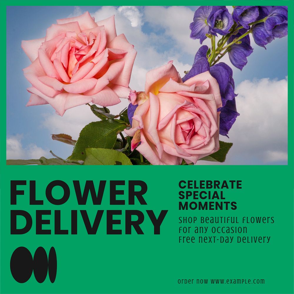 Flower delivery Instagram post template, editable text