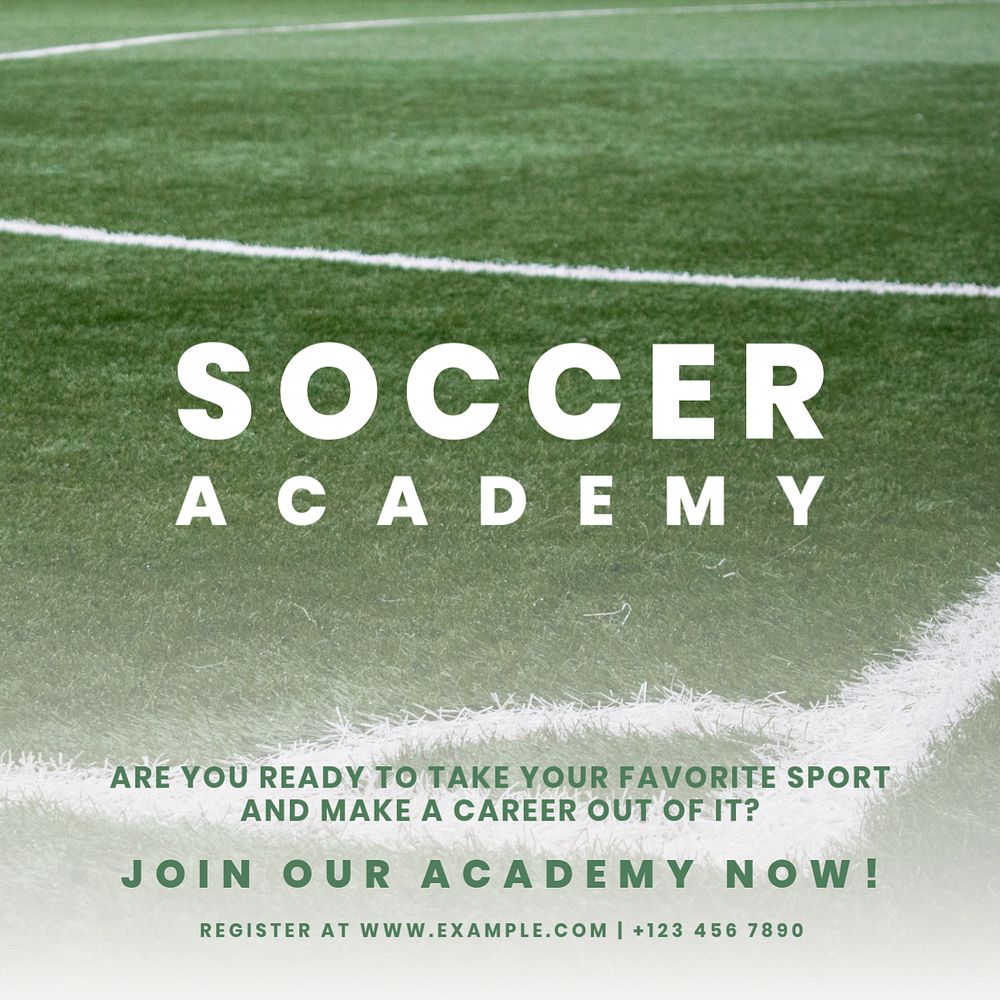 Soccer academy Instagram post template, editable text