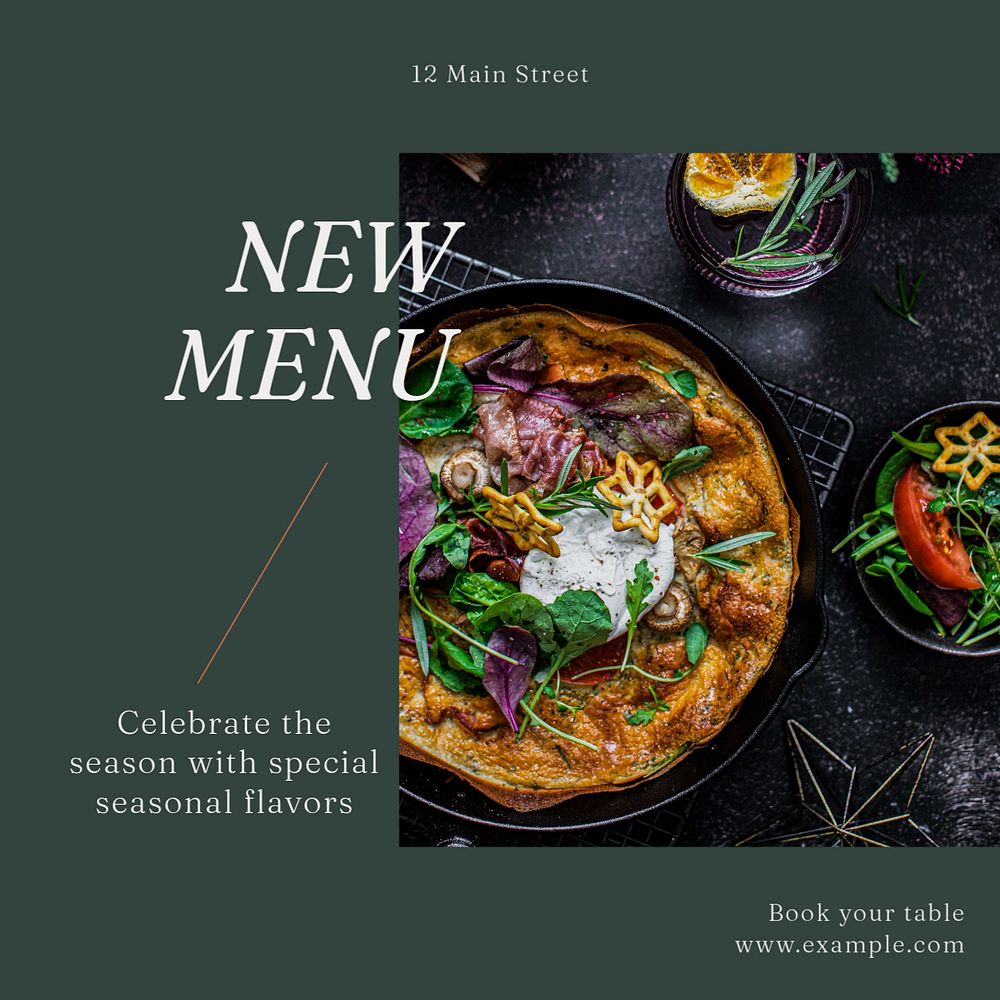 New menu Instagram post template, editable text