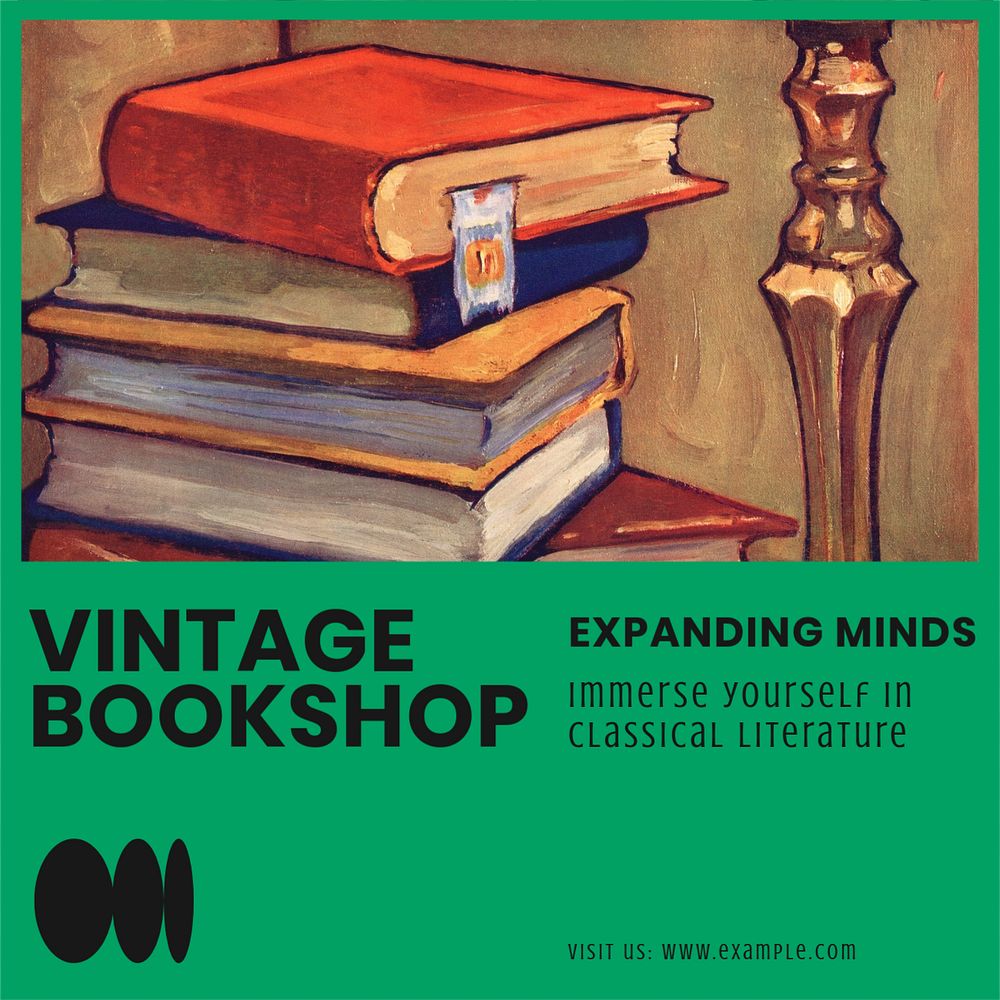 Vintage bookshop Instagram post template, editable text