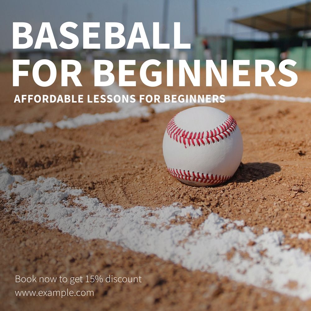 Baseball lessons Instagram post template, editable text