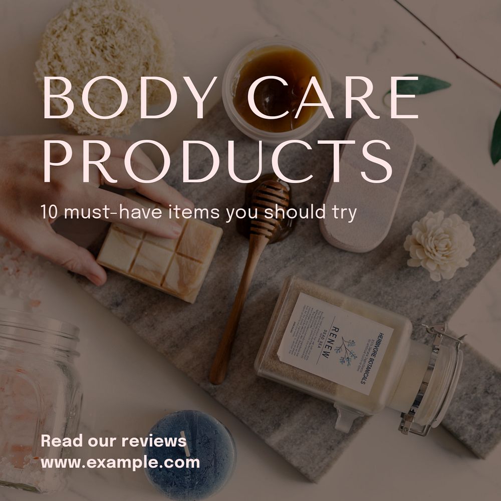 Body care products Instagram post template, editable text