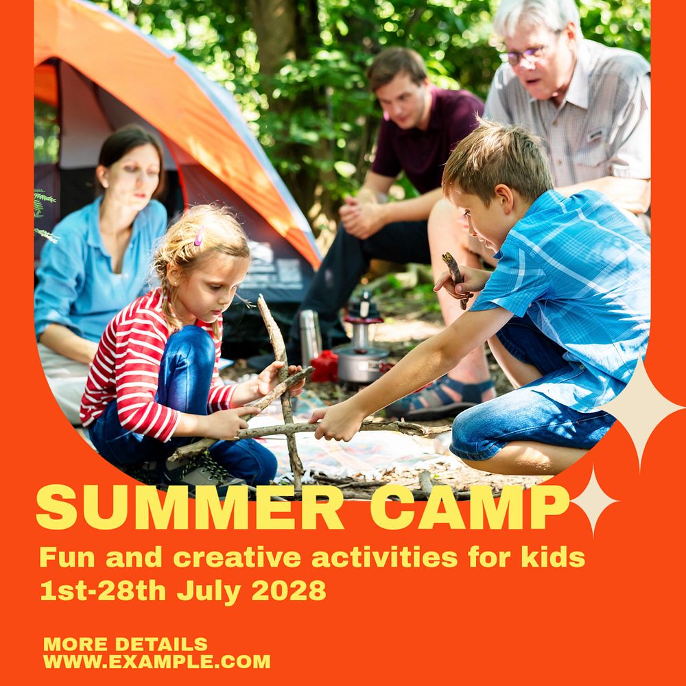 Summer camp Instagram post template, editable text