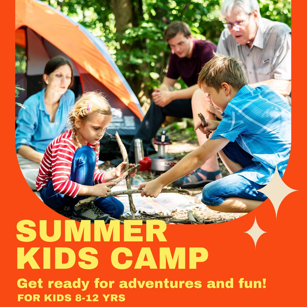 Kids summer camp Instagram post template, editable text