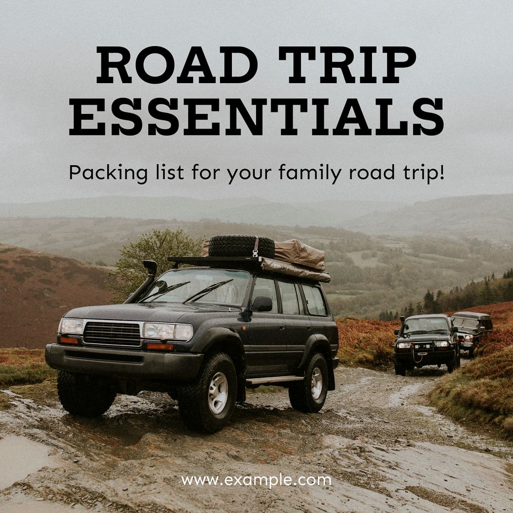 Road trip essentials Instagram post template, editable text