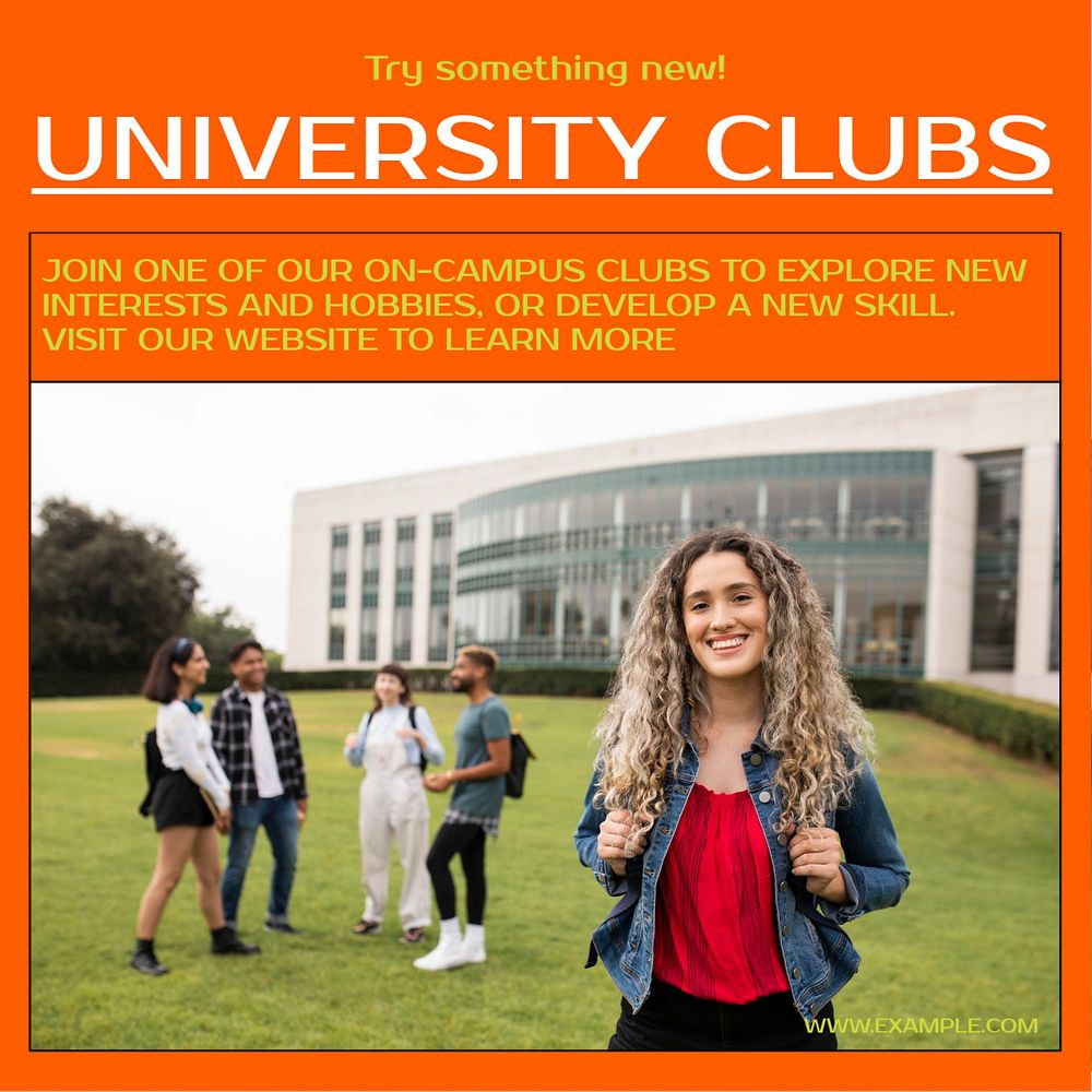 University clubs Instagram post template, editable design