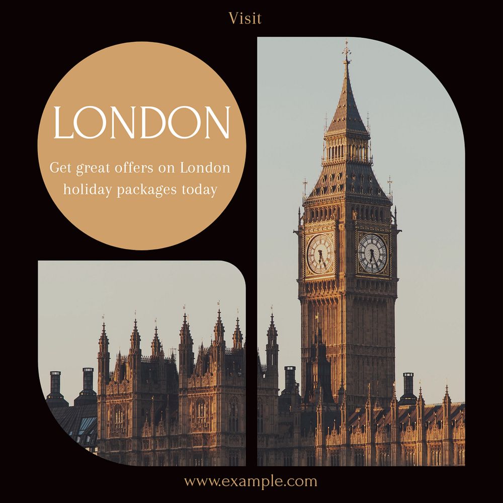 London holiday Instagram post template, editable text