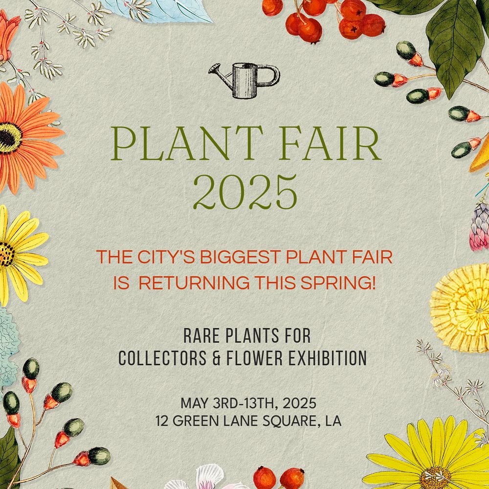 Plant fair Instagram post template, editable design