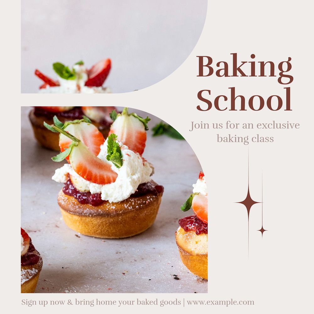 Baking school Instagram post template, editable text