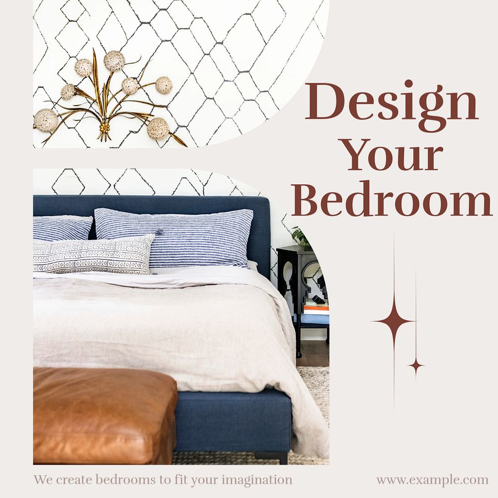 Bedroom design Instagram post template, editable text