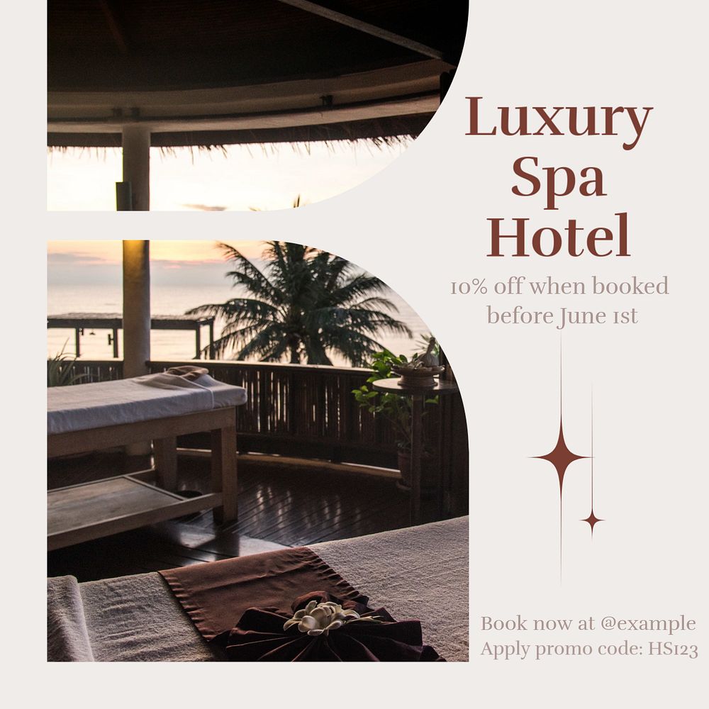 Luxury spa hotel Instagram post template, editable text