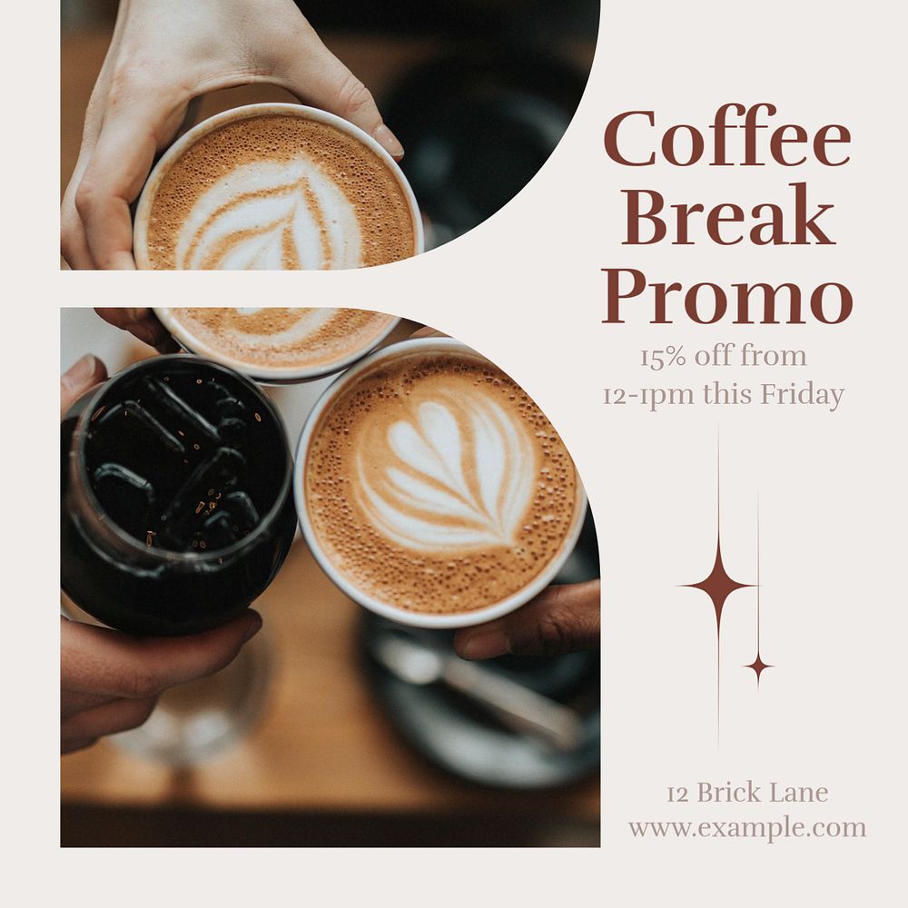 Coffee break promotion Instagram post template, editable text