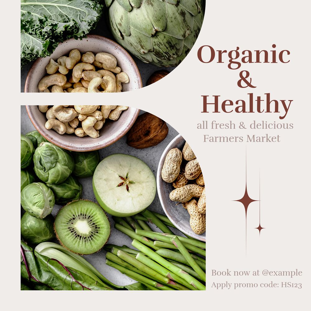 Organic & healthy Instagram post template, editable text