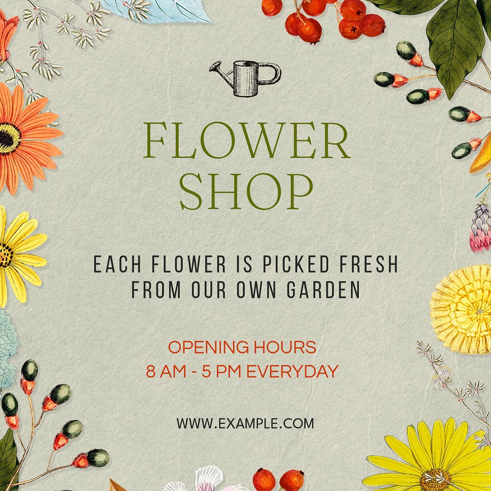 Flower shop Instagram post template, editable design