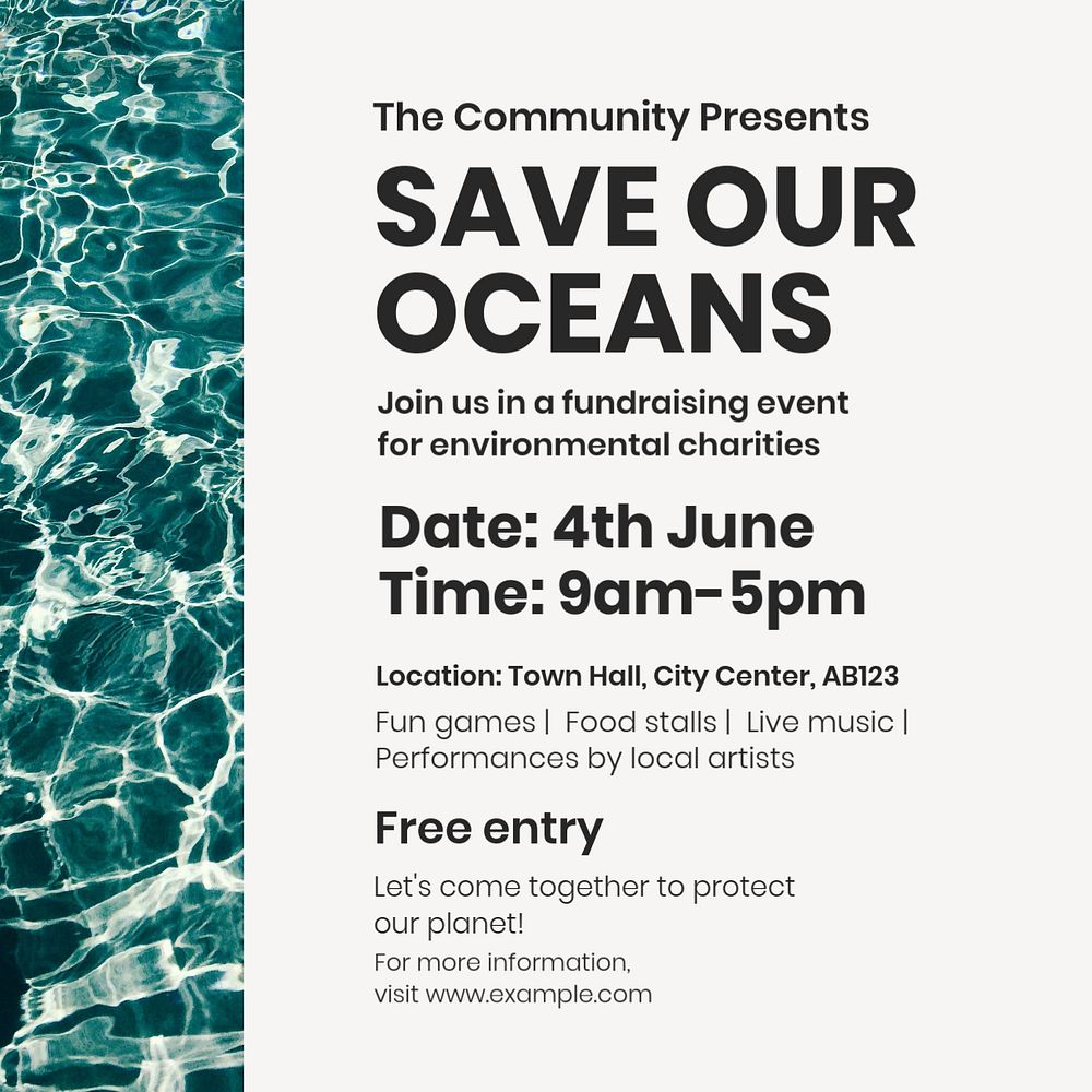 Save our oceans Instagram post template, editable design