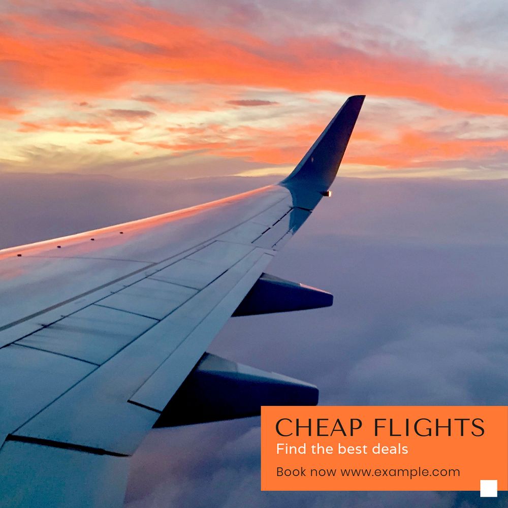 Cheapest flights Instagram post template, editable text