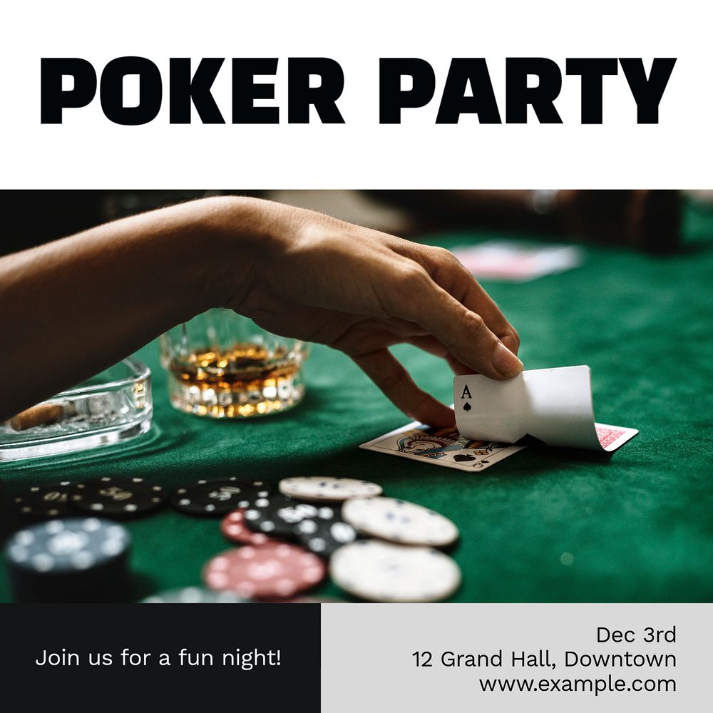 Poker party Instagram post template, editable text